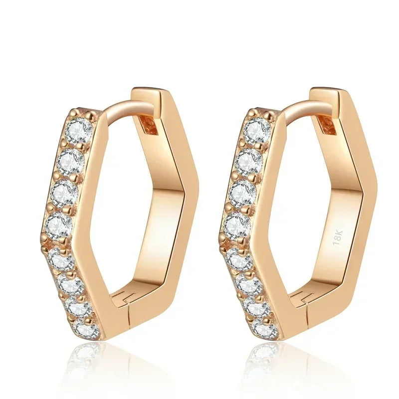 Geometric Hexagonal Moissanite Diamond 0.4 Carat Hoop Earrings, 18K Rose Gold Earring Fine Jewelry Birthday Gift for Women Ins