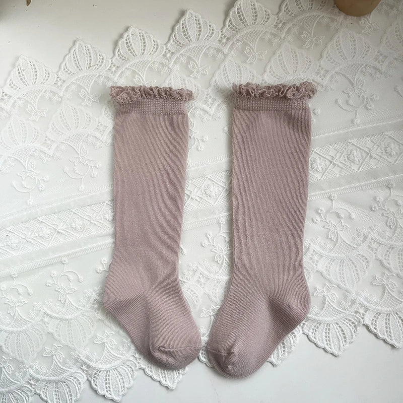 Autumn Ruffle Baby Girls Socks Knee High Lace Long Sock Kids Soft Cotton Toddlers Socks Children Princess Socks For 0-5Years