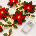 1pc 10/20 LED Christmas Artificial Flower and Red Berry String Light Battery Powered Fairy Lamp For Home Bedroom Christmas Decor