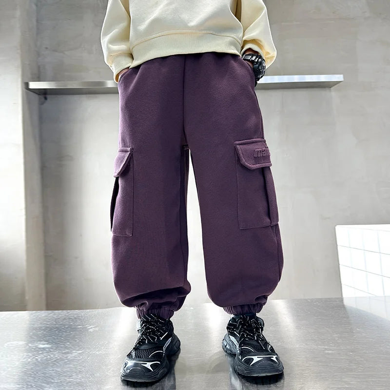 Breif Style Child Spring Autumn Cotton Sports Cargo Trousers for Teens Boy New Casual Sporty Track Pants Kids Pocket Sweatpants