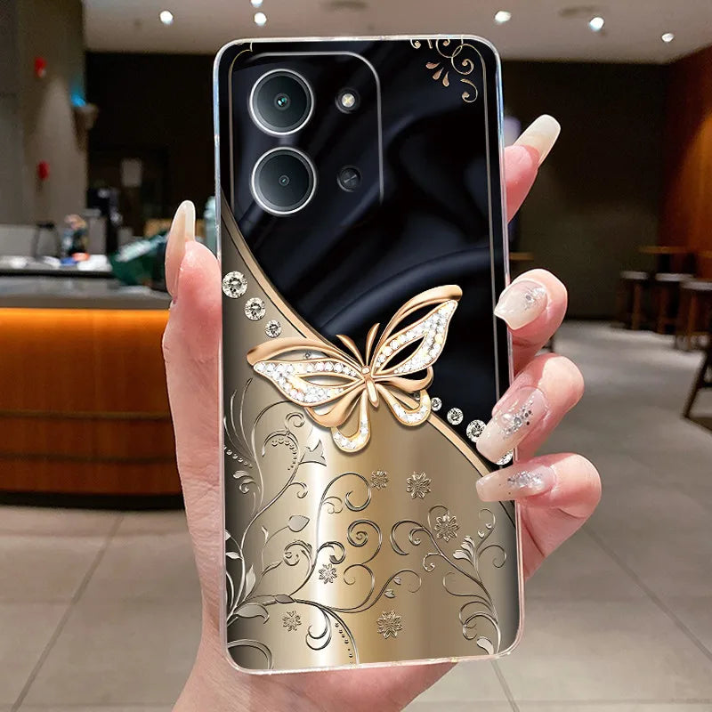 New For Redmi 15C Poco C85 4G Case Clear Luxury Fashion Butterfly Flower Soft TPU Silicone Phone Cover For Redmi15C PocoC85 Case