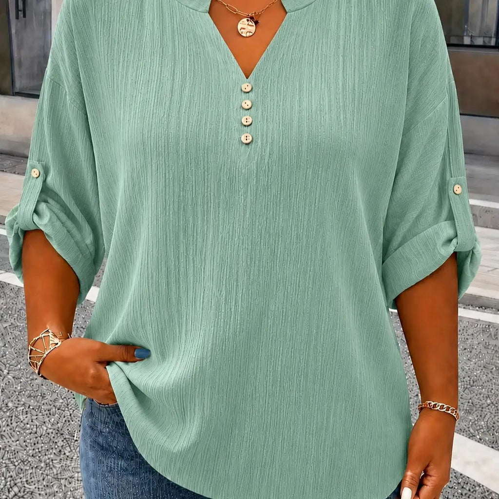 Plus-size Women's European and American Four Seasons Long-sleeved Buttoned Solid Color Elegant Casual Blouse Shirt
