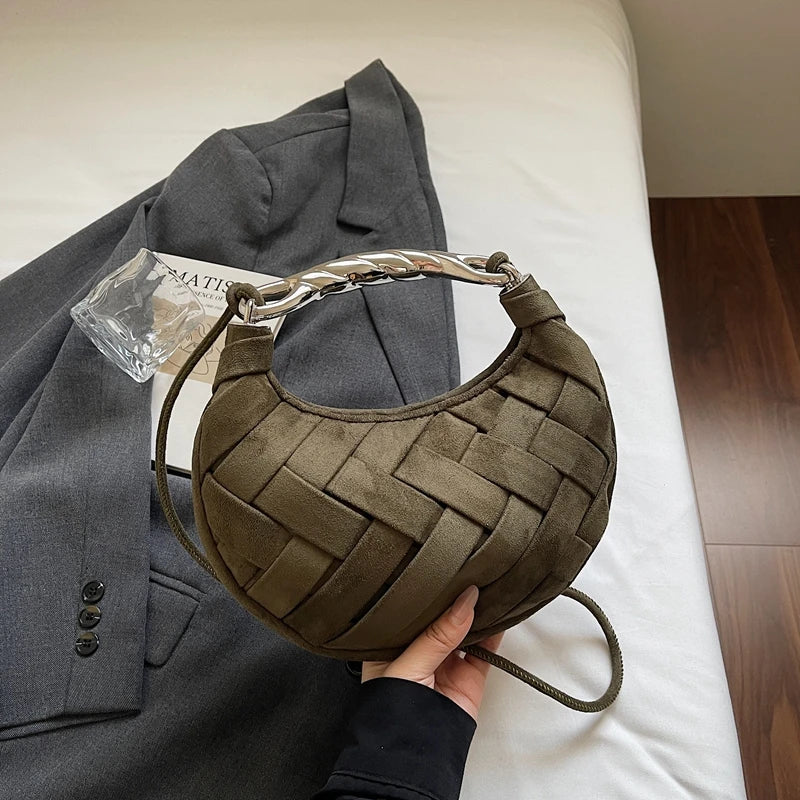 Wine Red Half Moon Bag Fashion Clutch Bag For Women 2026 New Designer Woven Handbag Small Semicircle Saddle Crossbody Bag bolsas