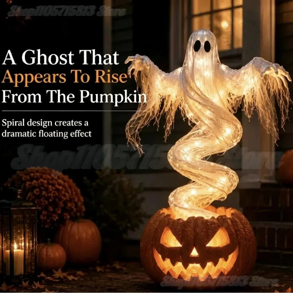 Swirling Ghost Pumpkin Yard Lamp,LED Halloween Floor Garden Light  | Lighted Outdoor Ghost Pumpkin Decor for Halloween