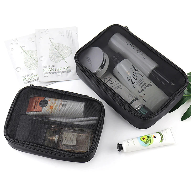 1pc Multi-function Breathable Mesh Cosmetic Bag Solid Color Fashion Makeup Organizer Travel Portable Toilet Wash Bag
