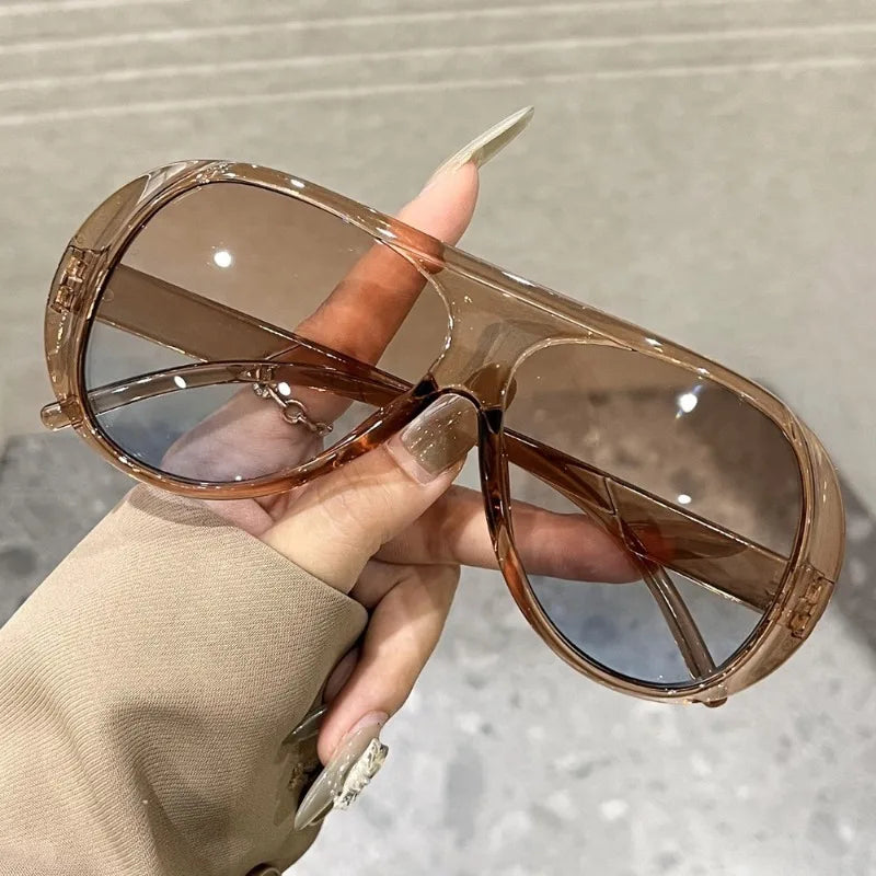2026 Trend Oversized Pilot Sunglasses For Women Vintage Double Bridge Orange Yellow Lens UV400 Beach Travel Sun Shades Eyeglasse