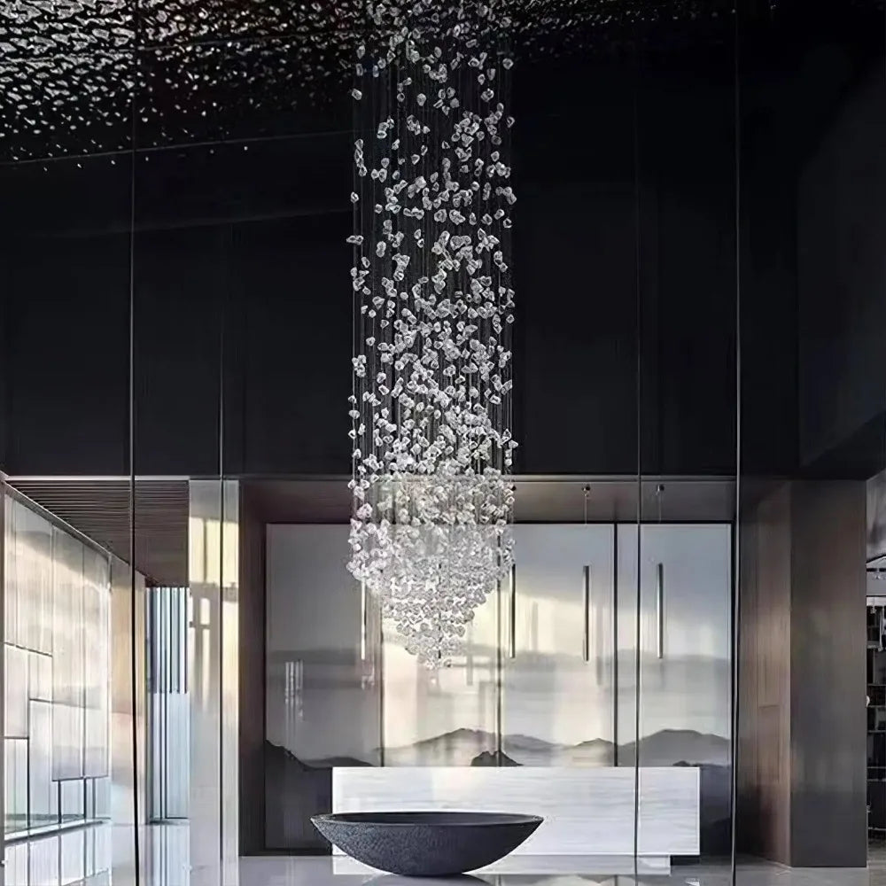 Luxury Large Green Crystal Stone Chandelier for Lobby Loft Staircase Project Modern LED Color Crystal Hanging Chandelier Custom