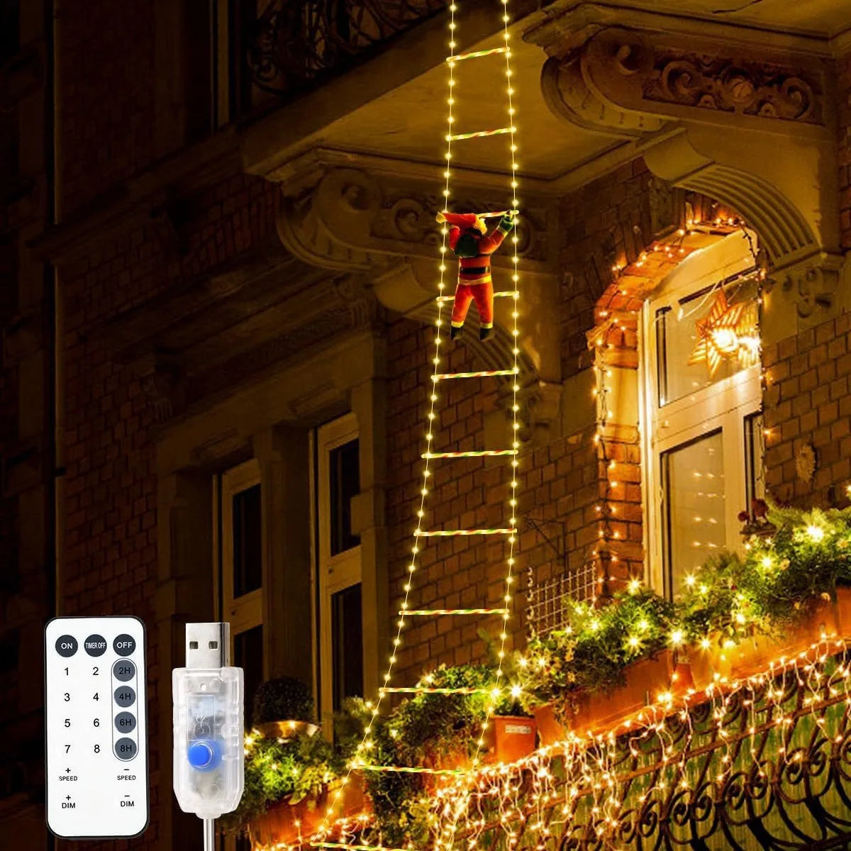 Christmas LED Santa Claus Climbing Ladder Light USB Plug 8 Flashing Modes Home Navidad Party Decoration Xmas Tree Wall Window