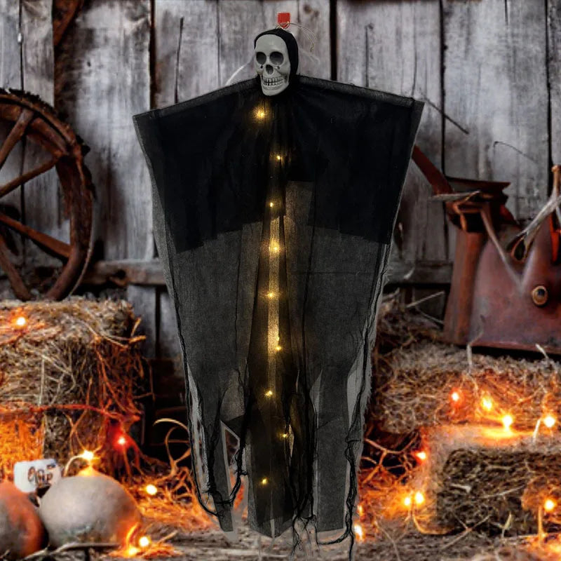 Halloween Skull & Ghost Hanging Decoration Set, LED Glowing Ornament for Outdoor Yard Garden Home Holiday Party Atmosphere Props