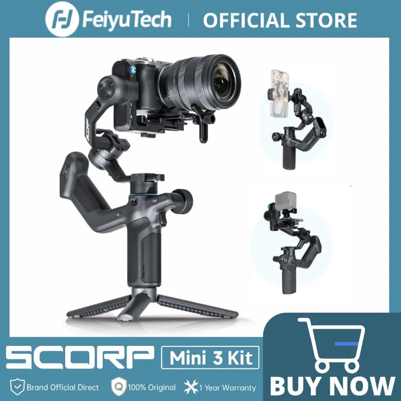 FeiyuTech SCORP Mini 3 Kit Gimbal Stabilizer with Built-in 4.0 Intelligent AI Tracking for Mirrorless Action Camera & Smartphone