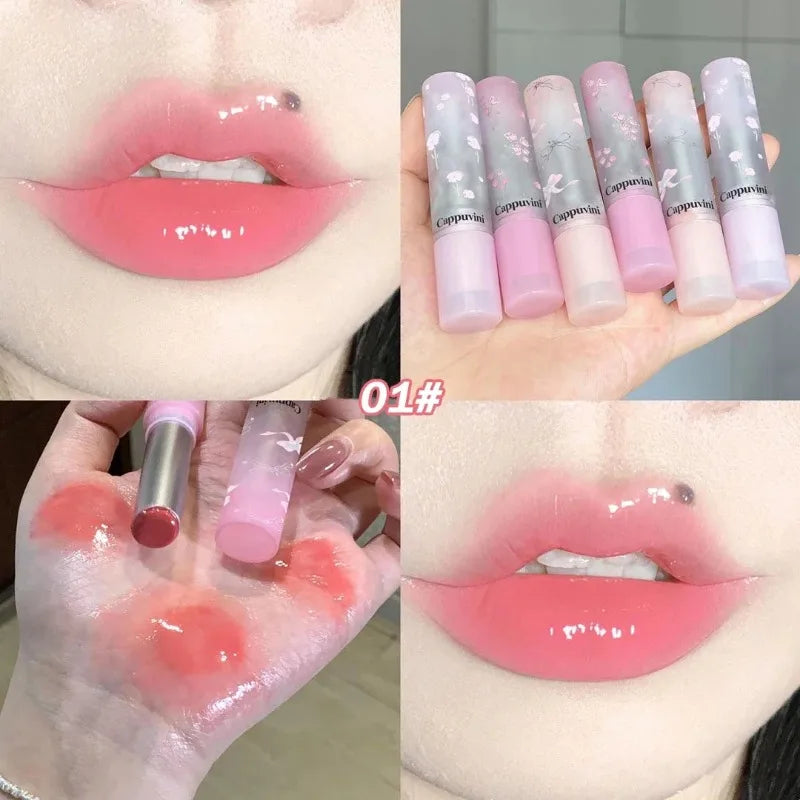 Mirror Glass Solid Lip Gloss Water Light Round Tube Lasting Moisturizing Lipstick Natural Nude Peach Tint Jelly Lip Glaze Makeup