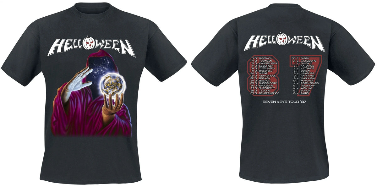 Helloween Seven Keys Tour '87 Tee, Power Metal T-Shirt with Wizard Crystal Ball & Tour Dates Print, Band Fan Merch