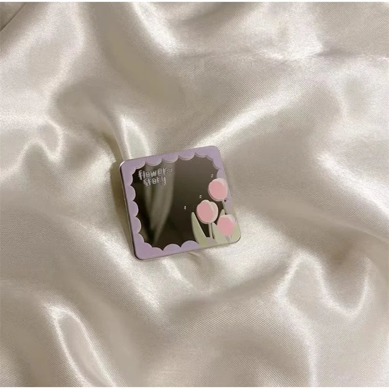 Fashion Love Heart Make Up Mirror Glossy Phone Bracket Tulip Flowers Foldable Phone Holder Cute Bear Universal Stand Holder