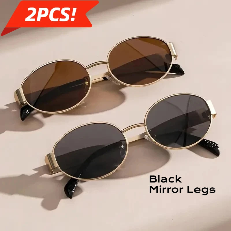 2-piece Set of Oval-frame Fashion Ladies' Glasses, Simple and Trendy with Versatile Styling, Suitable for Daily Wear