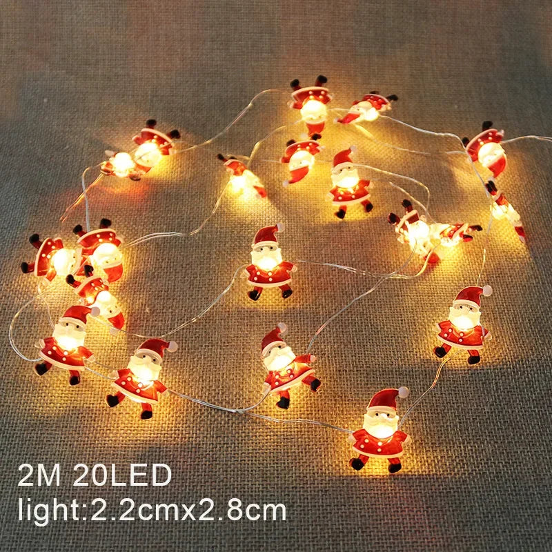 2M 20leds Christmas Decoration Garland Lights String Santa Claus Snowflake Battery Powered New Year Party Wedding Fairy Light