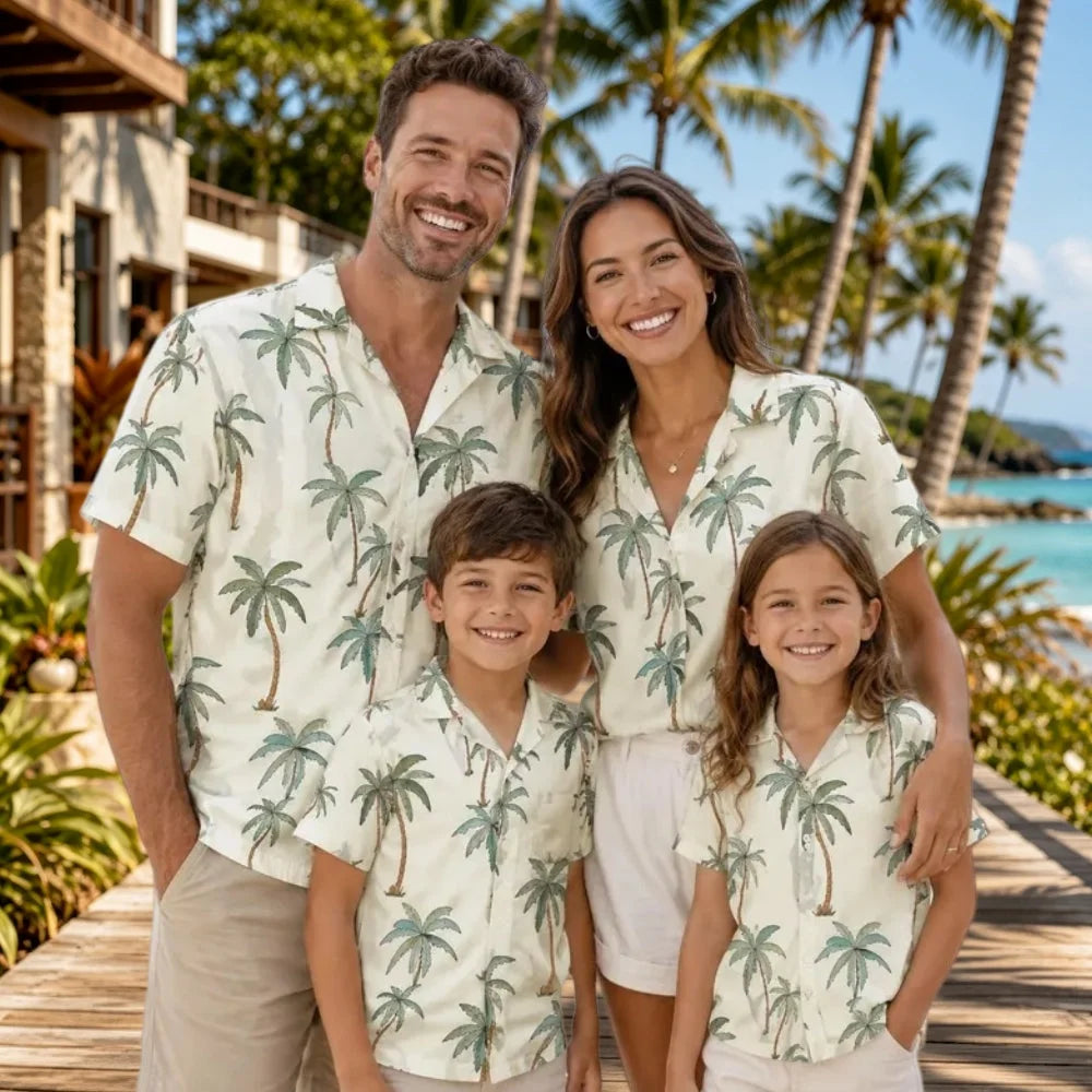 Family Matching Flamingo Hawaiian Shirts Hawaii Beach Floral Matching Outfits Mom Dad Kids Gift for Summer Vacation T-Shirt Tops