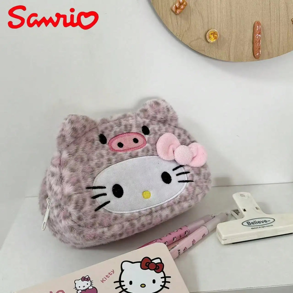 1pc Sanrio Ins Worthy Leopard Print Kitty Pencil Case, Stylish Makeup Bag, Student Pencil Case, Large Capacity Storage Bag