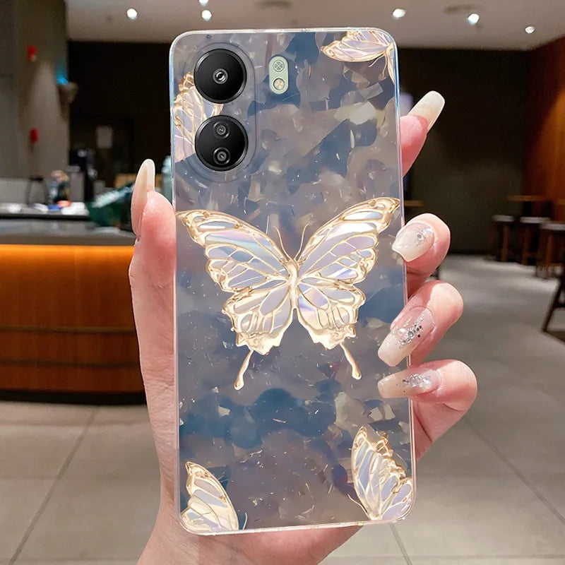Case For Xiaomi Redmi 13C Poco C65 4G Capa Flower Butterfly Phone Casing Redmi13C Poco M6 5G Soft Silicone Transparent TPU Cover