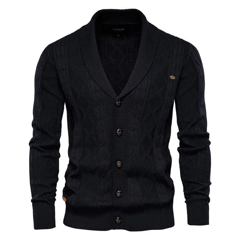 Cotton Casual Knitted Cardigan Men's V-neck Single Breasted Solid Color Business Social Sweater Coats Autumn Winter Men Clothing