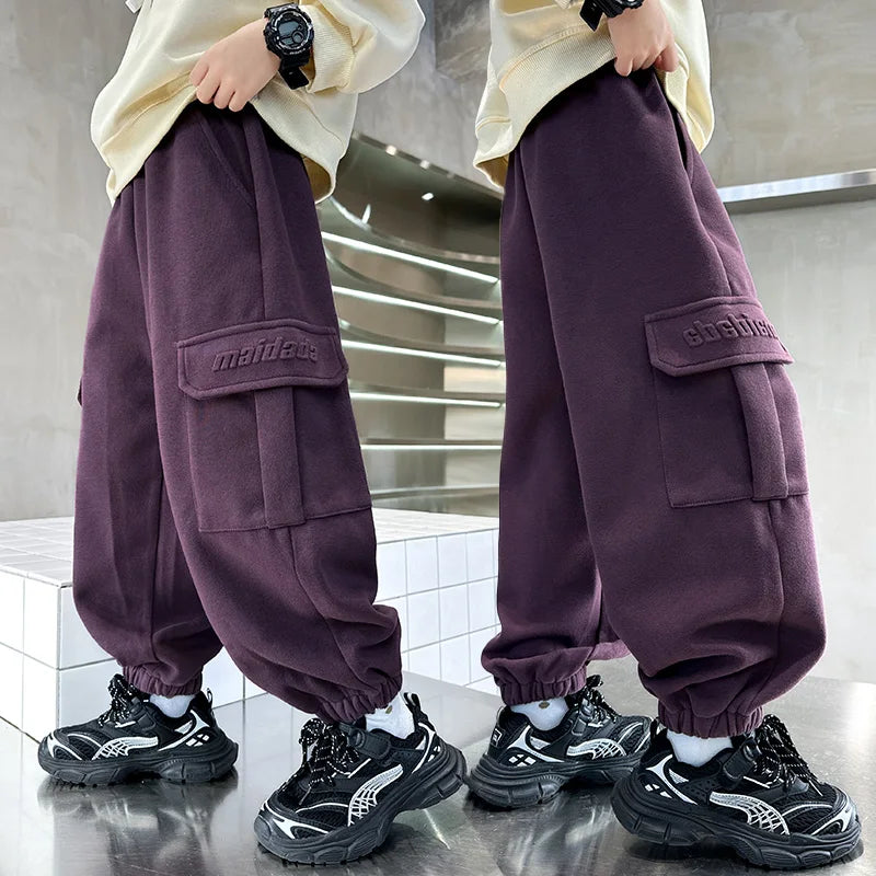Breif Style Child Spring Autumn Cotton Sports Cargo Trousers for Teens Boy New Casual Sporty Track Pants Kids Pocket Sweatpants