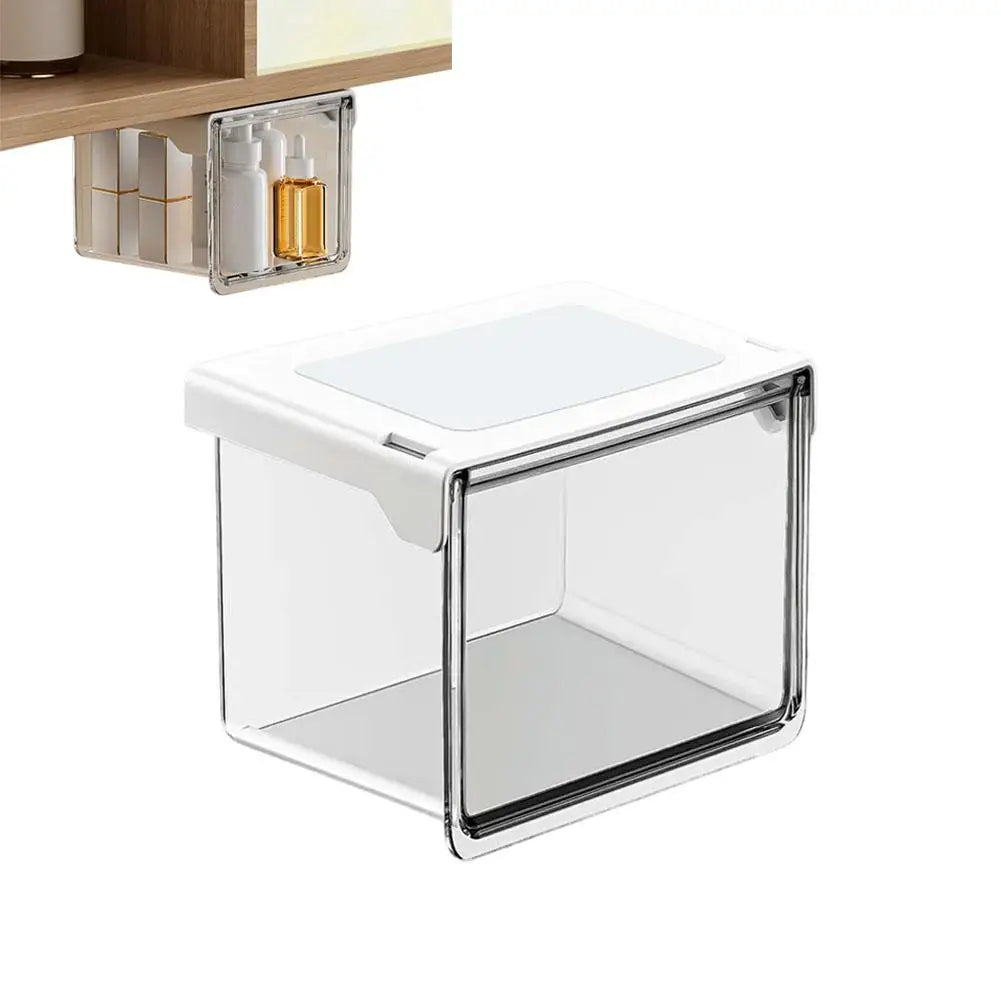 Plastic Drawer Style Storage Box Self Adhesive Large Capacity Makeup Storage Container Transparent Space Saving ﻿