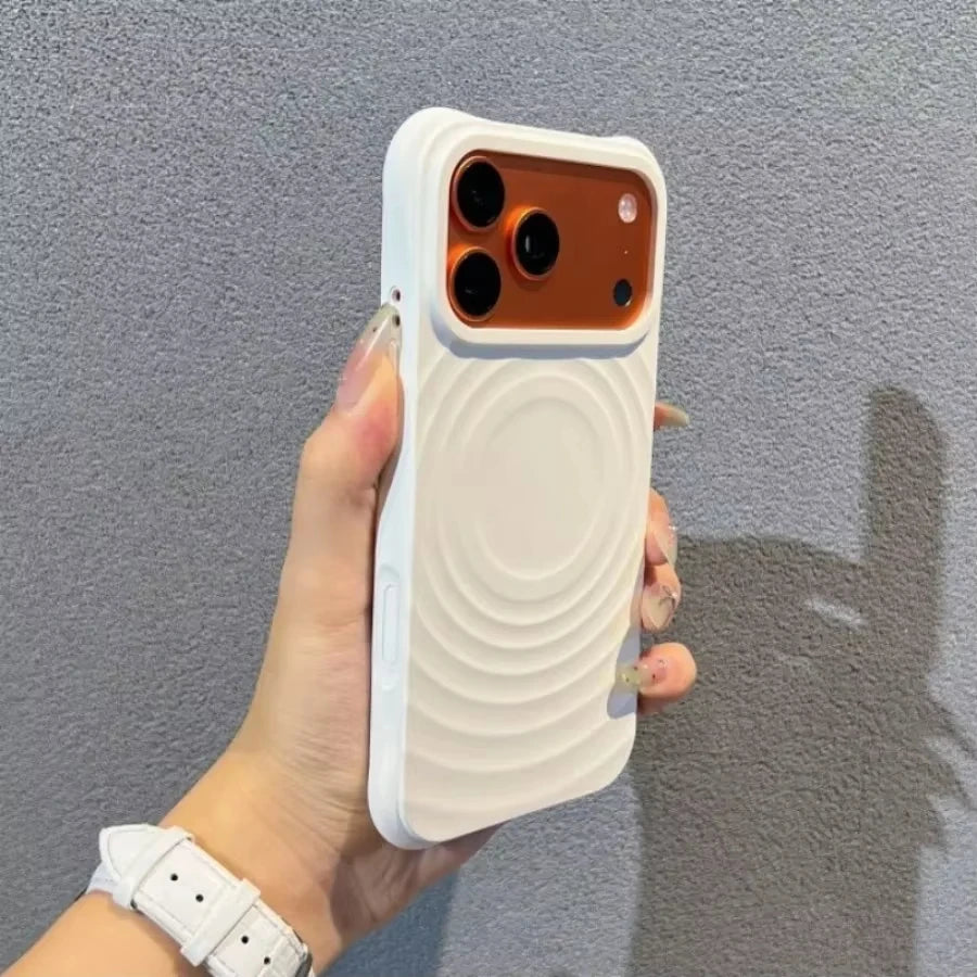 Magnetic Ripple Liquid Silicone Phone Case For iPhone 14 15 16 17 Pro Pro Max Soft Shockproof Anti‑Fingerprint Protective Cover