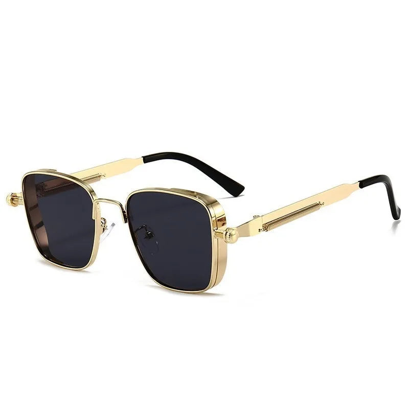 Fashion Metal Punk Style Sunglasses for Men Anti-UV Driving Glasses Women Eyepiece Sunglasses with Spring Hinges