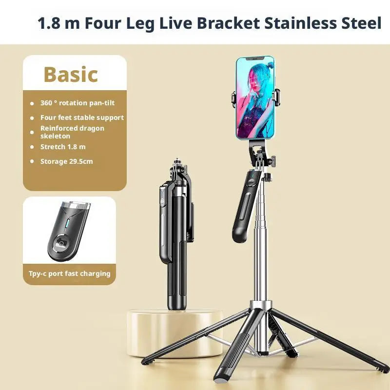 1.8m Phone Tripod and Selfie Stick  with Wireless Remote & Extendable Phone Mount Compatible with IPhone/Android