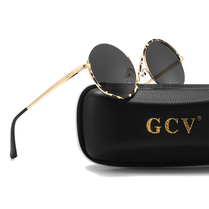GCV Brand Hot Sale Avant-Garde Personality Women Female Gorgeous Sunglasses Round Frame Glasses Fashion Punk Style New Metal