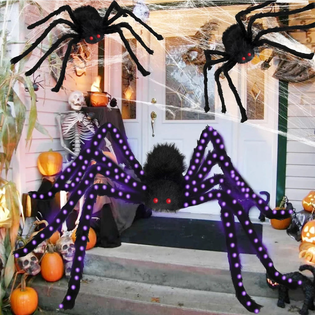 1pc Halloween Big Spider Lights 144LED Giant Spider Outdoor Waterproof 8 Modes For Home Garden Party Yard Haunted Decoration