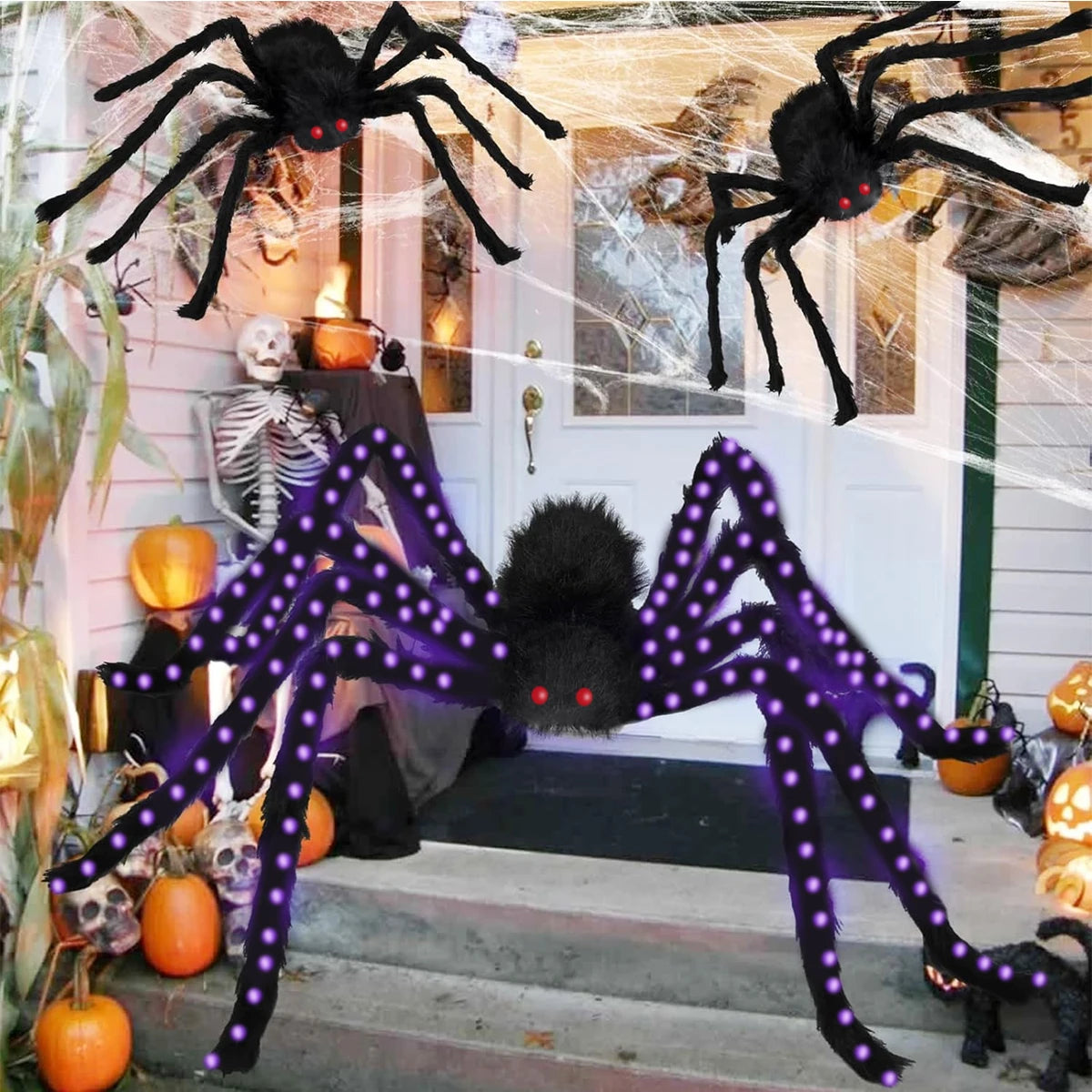 1pc Halloween Big Spider Lights 144LED Giant Spider Outdoor Waterproof 8 Modes For Home Garden Party Yard Haunted Decoration