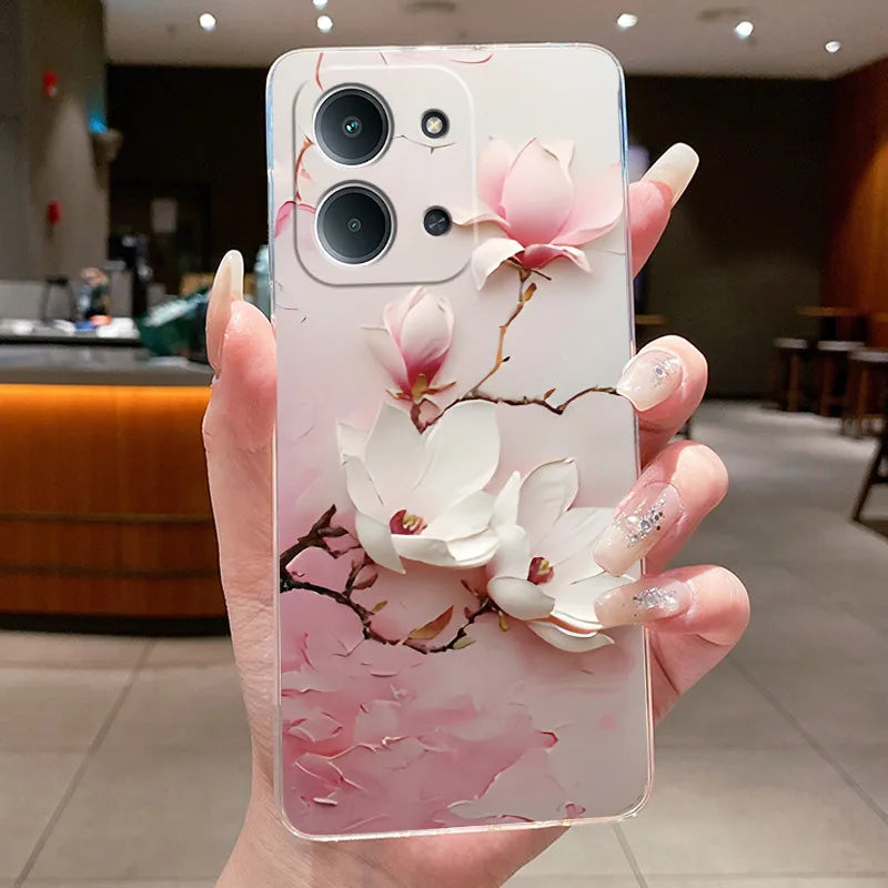 Jelly Case For Redmi 15C 4G 5G Flower Butterfly Phone Funda For Xiaomi Poco C85 4G Soft Silicone Cases Transparent TPU Cover