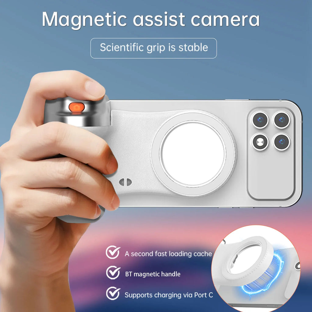 Magnetic Phone Camera Grip Smartphone Photo Holder Selfie Handle Snap with Wireless Shutter Key Mobile Phone Camera Grip