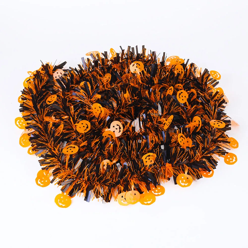 2m Halloween Wreath Pendant Glitter Plastic Bat Pumpkin Halloween Door Hanging For Home Garden Decoration Halloween Decor