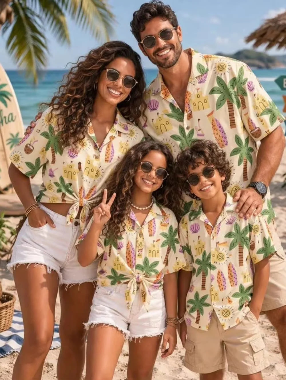 Hawaiian Children's Shirt Plant Flower Pattern Print Family Dress Blue Green Vacation Beach Parent Child Shirt Men's Sports Top