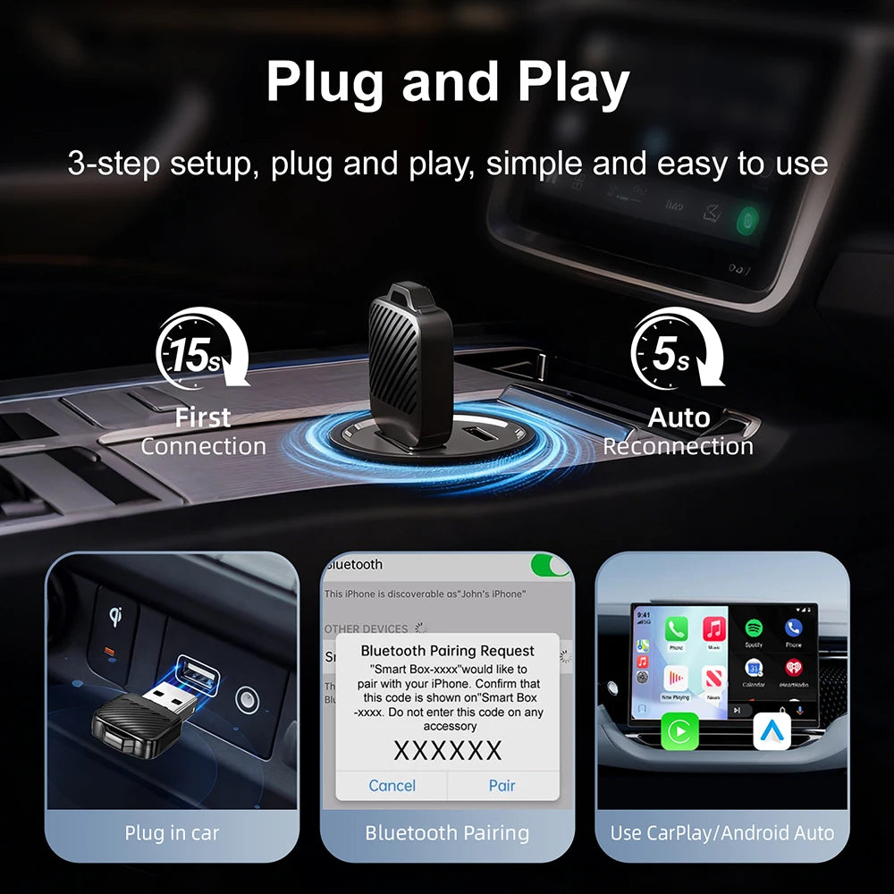 2026 Wireless CarPlay Adapter&Android Auto Wireless Adapter, 5Ghz WiFi USB Plug Play CarPlay Wireless