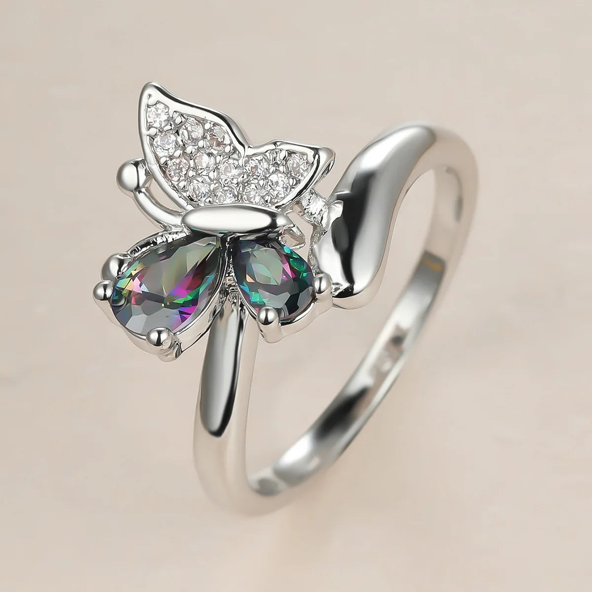 2026 Butterfly Ring Multi-Colored Cubic Zirconia Women's Wedding Accessory Exquisite Aesthetic Statement Jewelry Gift