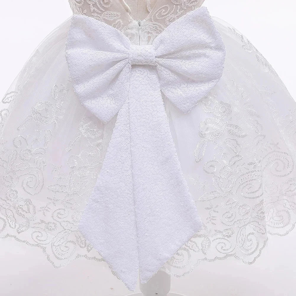 Newborn White Baptismal Costumes Backless Bowknot Princess Dress For 1st Birthday Baby Girl Clothes Toddler Girls Party Dresses
