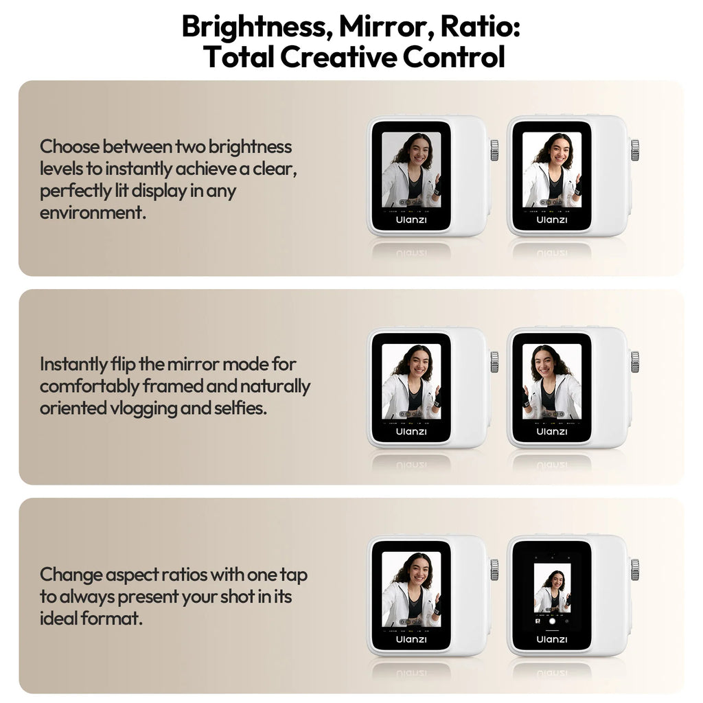 Ulanzi VM02 Selfie Monitor Screen Magnetic Mirroring for iPhone 17 16 PRO Smartphone Android Vlog with Remote Control Wireless