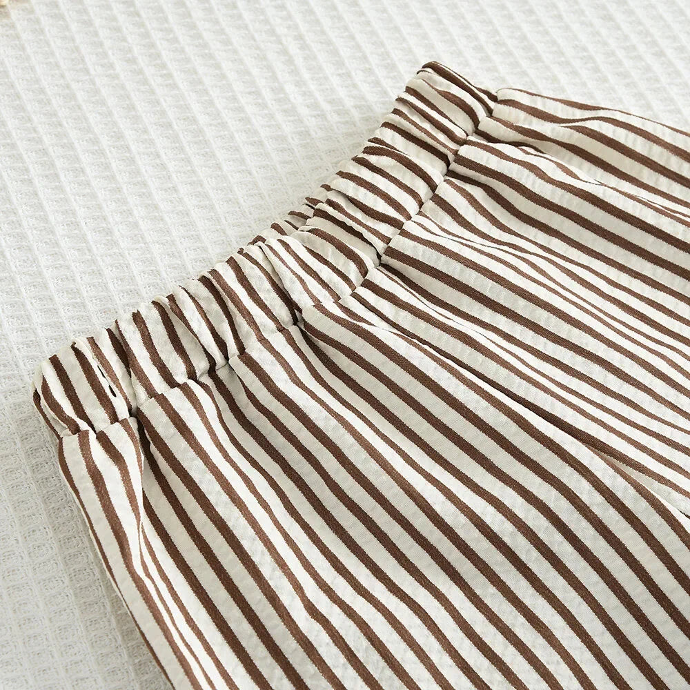 Bear Leader Khaki Vest+Striped Wide Leg Pants Summer Two-piece Set Daily Simple Sleeveless Children's Clothing for 3-7 Years Old