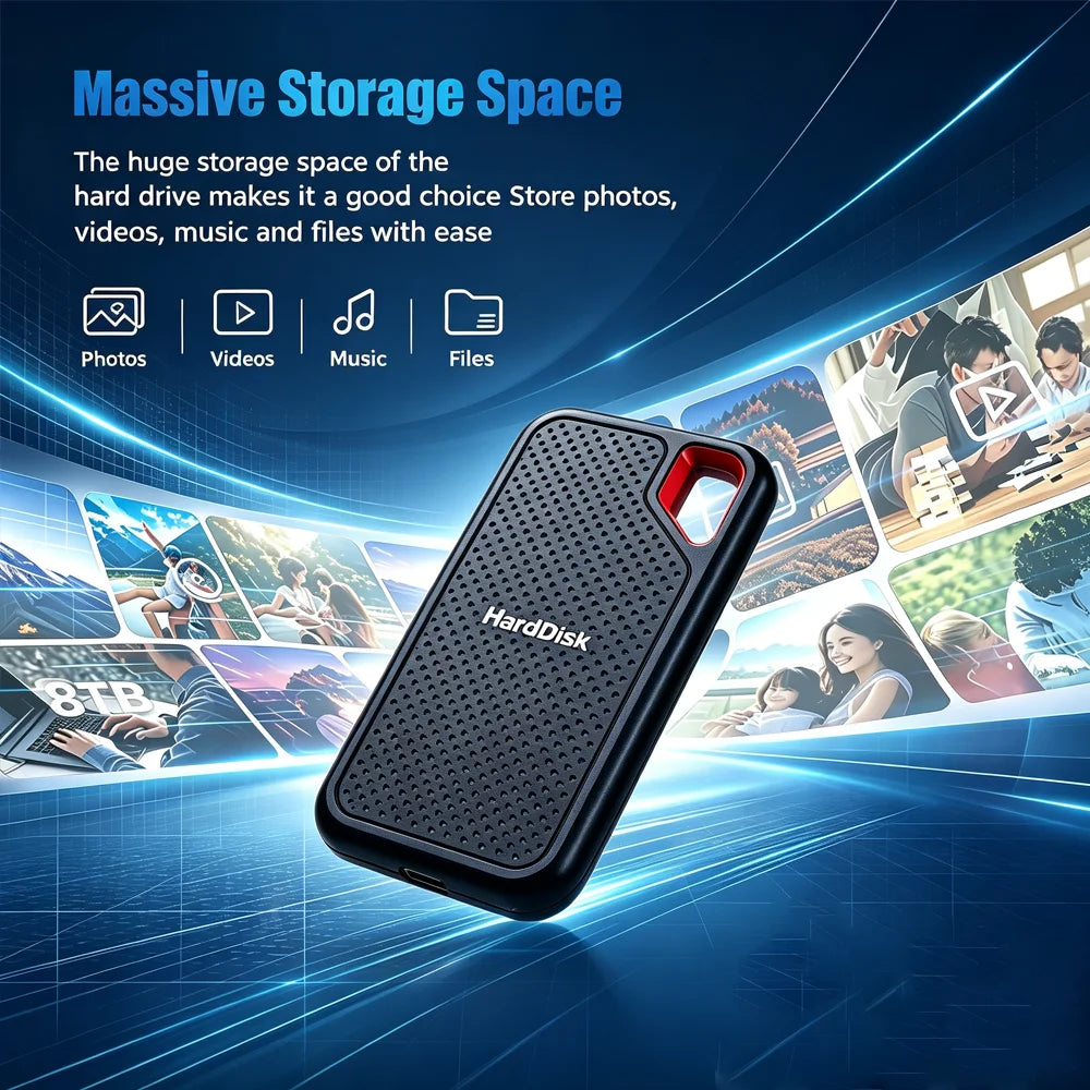 Portable SSD High Speed External Hard Drive 1TB 2TB 4TB USB 3.1 Storage Device for Laptop Mac Notebook PC Mobile Media Files