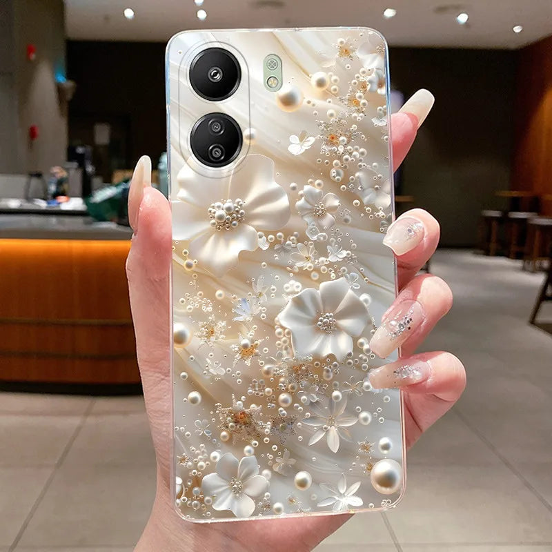 Case For Xiaomi Redmi 13C Poco C65 4G Capa Flower Butterfly Phone Casing Redmi13C Poco M6 5G Soft Silicone Transparent TPU Cover