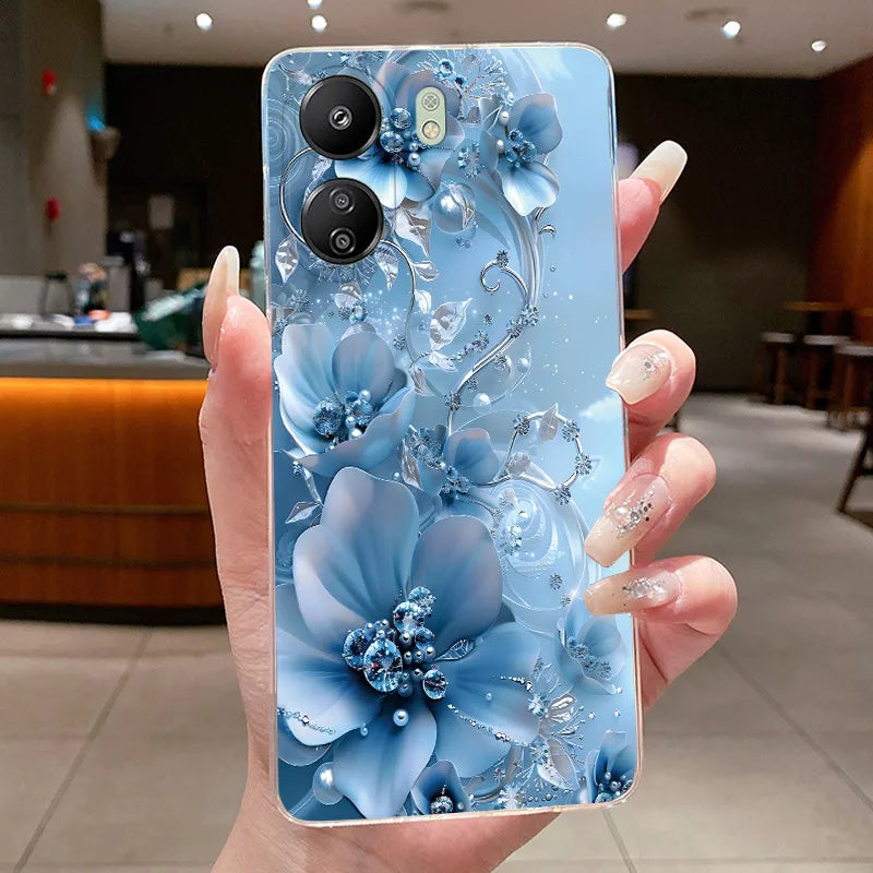 Case For Xiaomi Redmi 13C Poco C65 4G Capa Flower Butterfly Phone Casing Redmi13C Poco M6 5G Soft Silicone Transparent TPU Cover