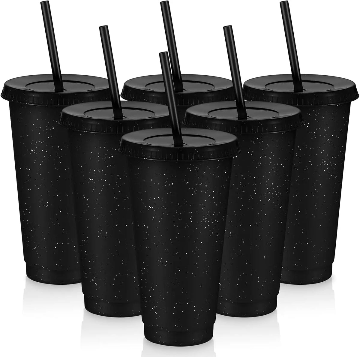 6 Pcs Reusable Tumbler with Lids and Straws Plastic Iced Coffee Tumbler Glitter Travel Mug Cup for Smoothie Juices Cold Drink