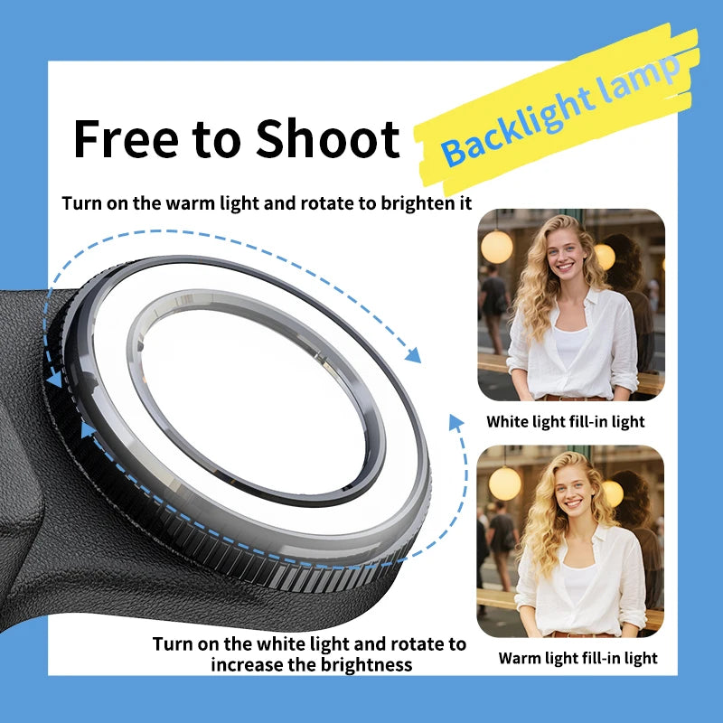 Magnetic Phone Grip with Remote Control Portable Shooting Handle for iPhone Vlog Recording Selfie, Easy One-Hand Operation