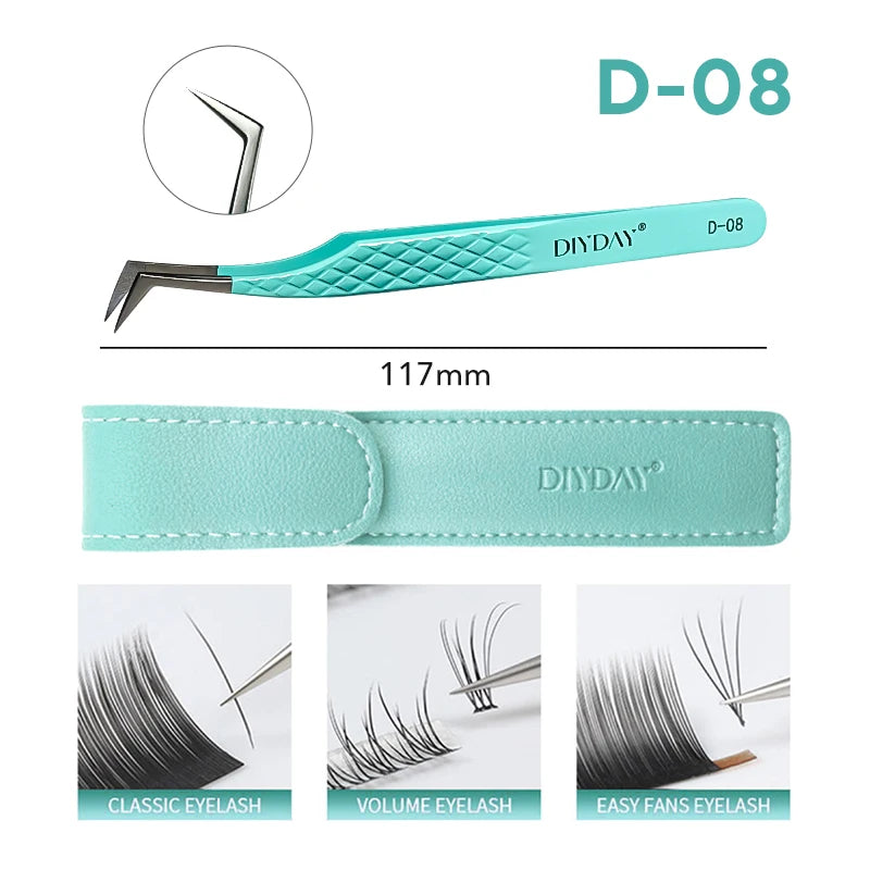 DIYDAY Anti-Slip Tweezers, High-Density Fiber Tip for Eyelash Extensions & Eyebrow, Professional Precision Beauty Tools