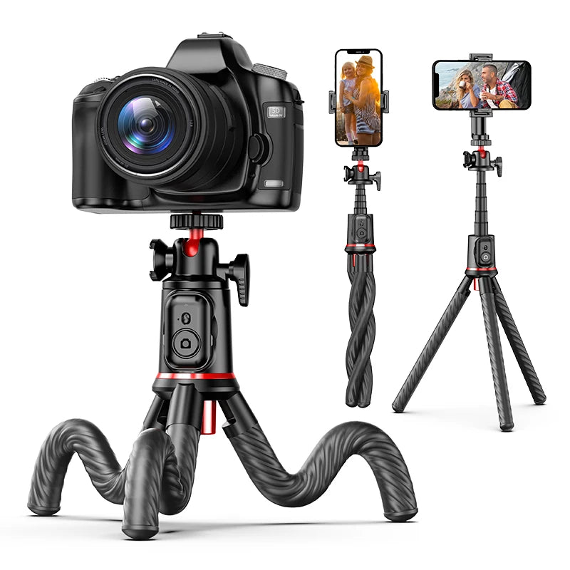 Flexible Selfie Stick Tripod Extension Pole with Wireless Bluetooth Remote Phone Holder for Smartphone Sport Camera Shooting