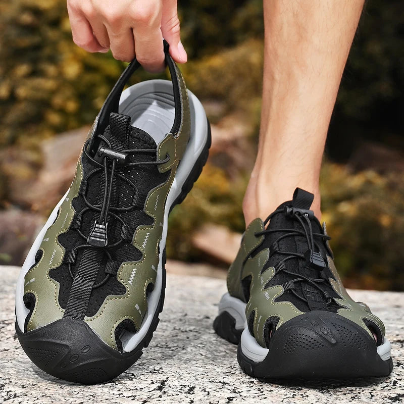 Jumpmore Fashion Men's Leather Sandals Summer Outdoor Hiking Shoes Size 38-45
