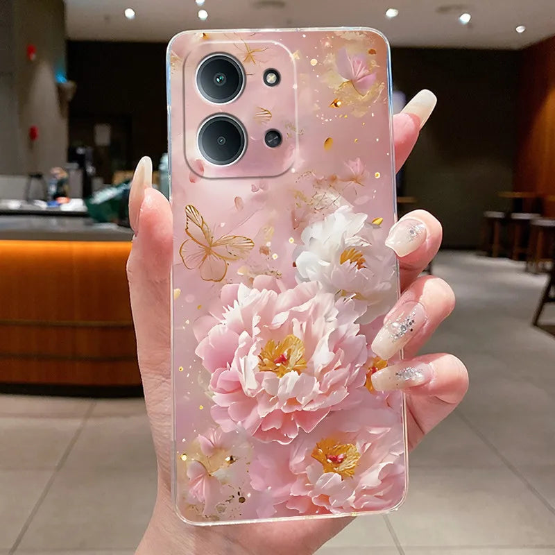 Jelly Case For Redmi 15C 4G 5G Flower Butterfly Phone Funda For Xiaomi Poco C85 4G Soft Silicone Cases Transparent TPU Cover