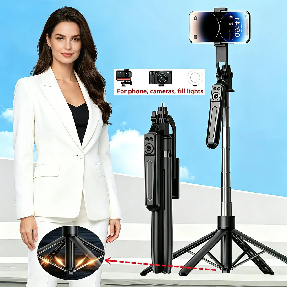 1.8m Selfie Stick Extendable Wireless Bluetooth Remote Portable Smartphone Tripod Stand Mount For iOS Android Phone